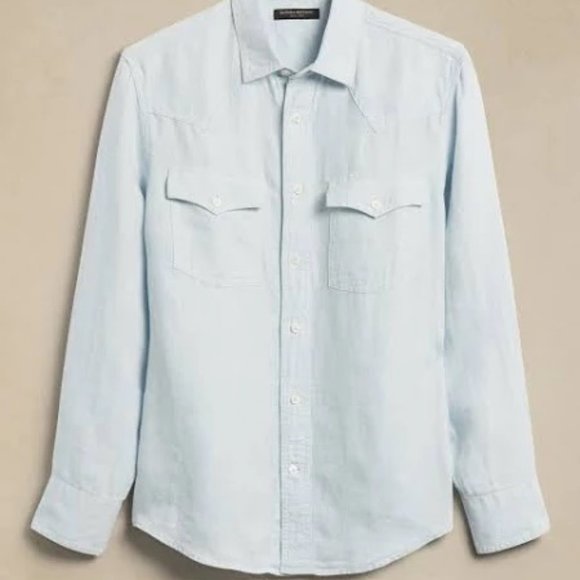 Banana Republic Linen Western Shirt, Light Blue, Large - Picture 4 of 7
